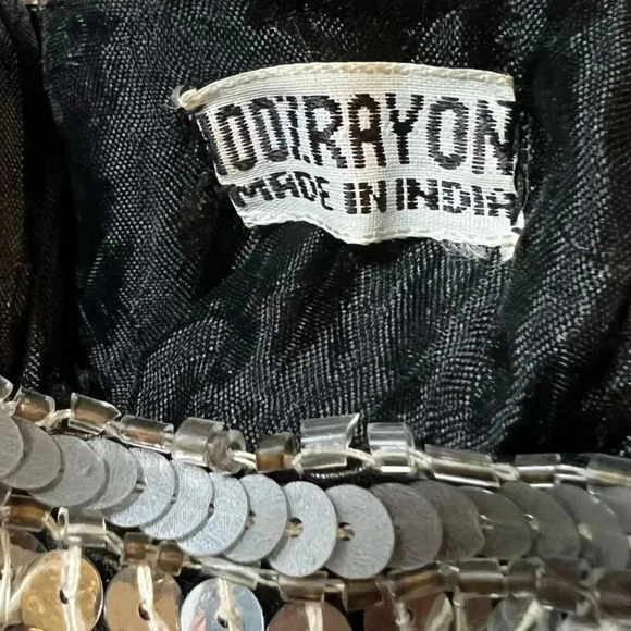 Vintage 80’s Glam Silver Sequin Short Sleeve Holiday Blouse Floral Print - Picture 6 of 6